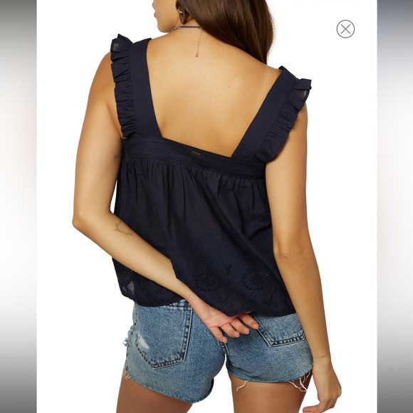 O’Neill Lexie Ruffle Strap Button Front Cotton Tank - Picture 3 of 14